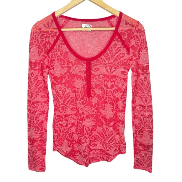 Free People Tops - Free People Intimately Sheer Lace Burnout Long Sleeve Henley Top Size S